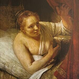 Rembrandt van Rijn, Woman in Bed, Portrait, Painting, Art Print, ~ 250924-WH 651